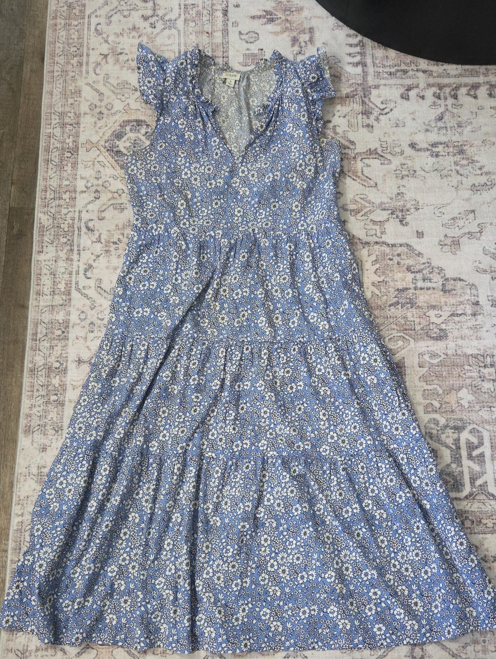 J Crew Blue Floral Tiered Midi Dress